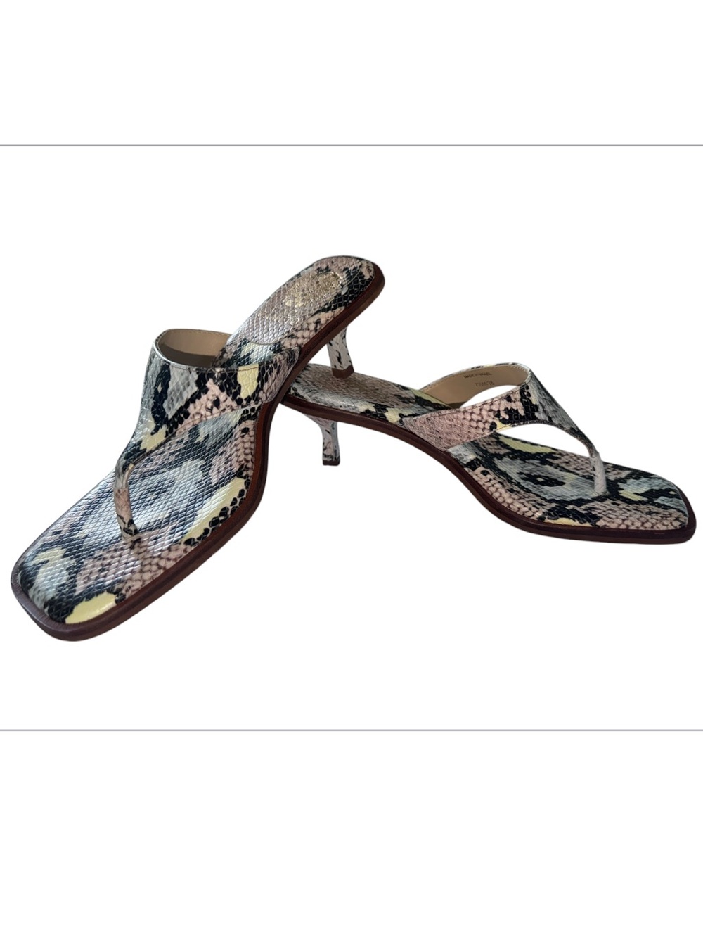 Vince Camuto Cannetta Sandal Snake-Print Kitten Heel leather Thong - Picture 2 of 8